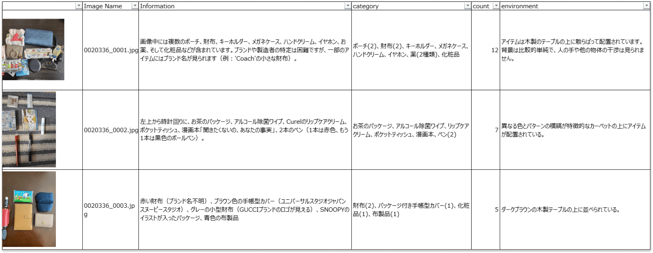 フォトサーベイのAI画像分析サンプル